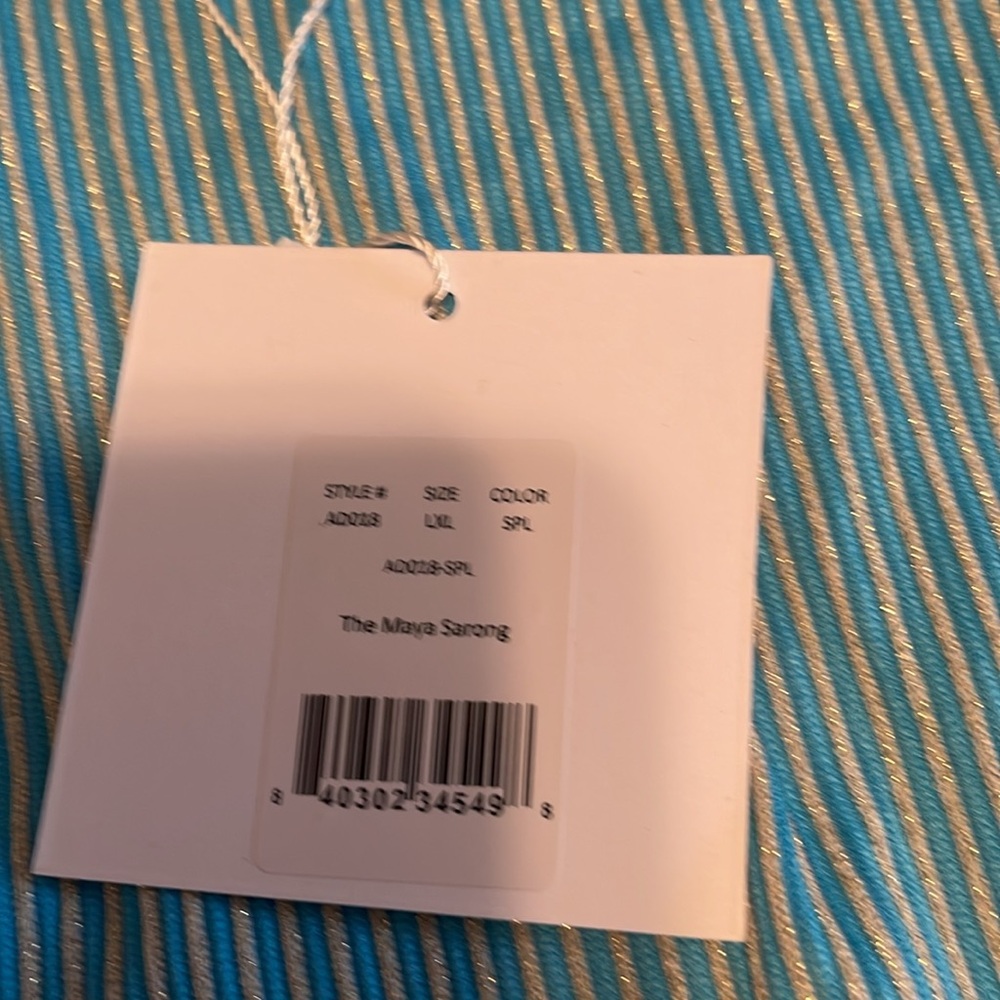 NWT- Andie-Turquoise and White Striped Sarong Swim Cover-Up - Picture 4 of 6